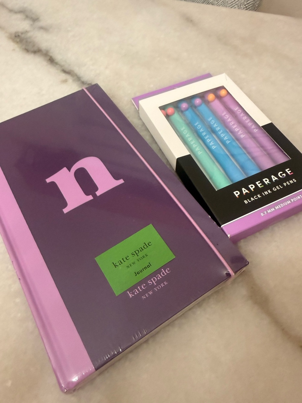 Kate Spade Initial Notebook Journal N and Paperage  Pen Set Purple Color Block